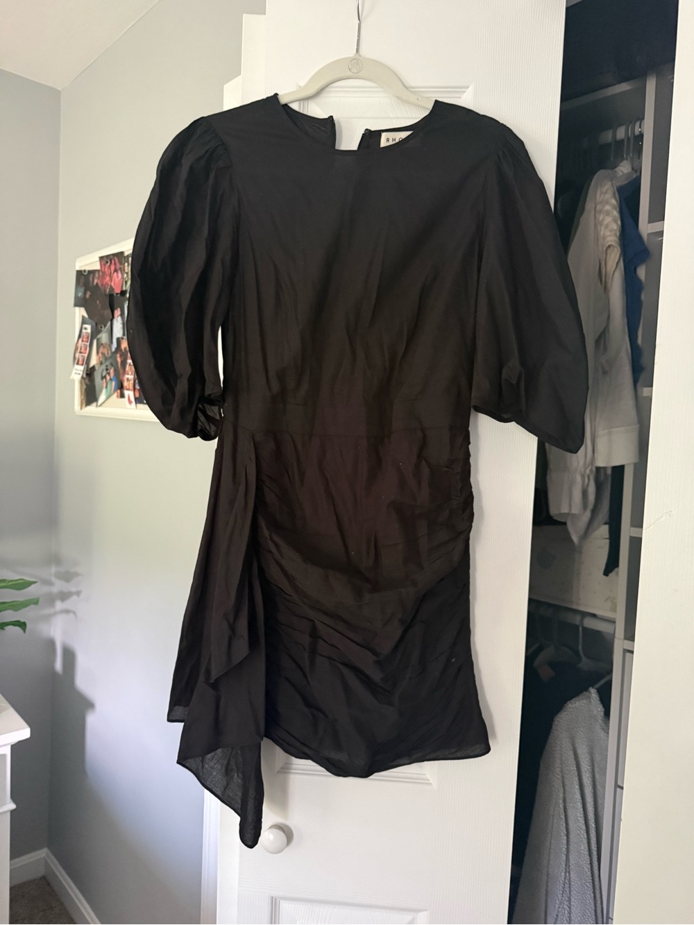 RHODE Black Puff-Sleeve Mini Dress